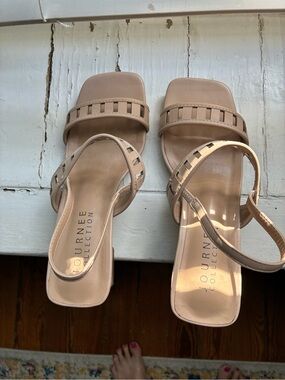 Journee Collection Beige Strappy Block Heel Sandals